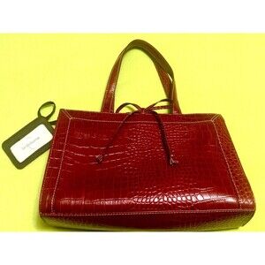 Liz Claiborne Burgundy Dark Red Faux Leather Gator Crocodile Handbag Tote Purse